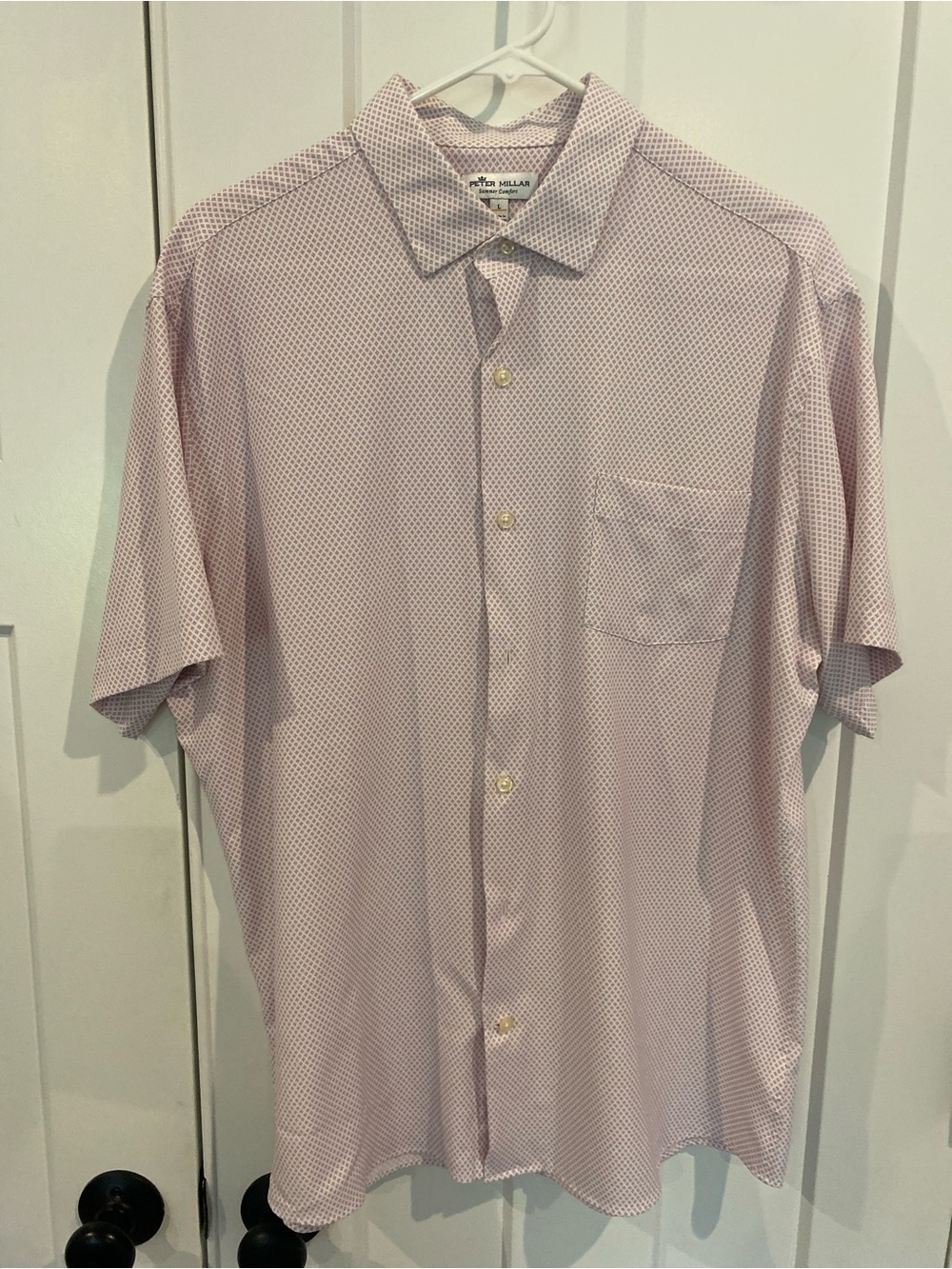 Peter Millar Light Pink & Blue Micro-Pattern Short Sleeve Button-Up Shirt